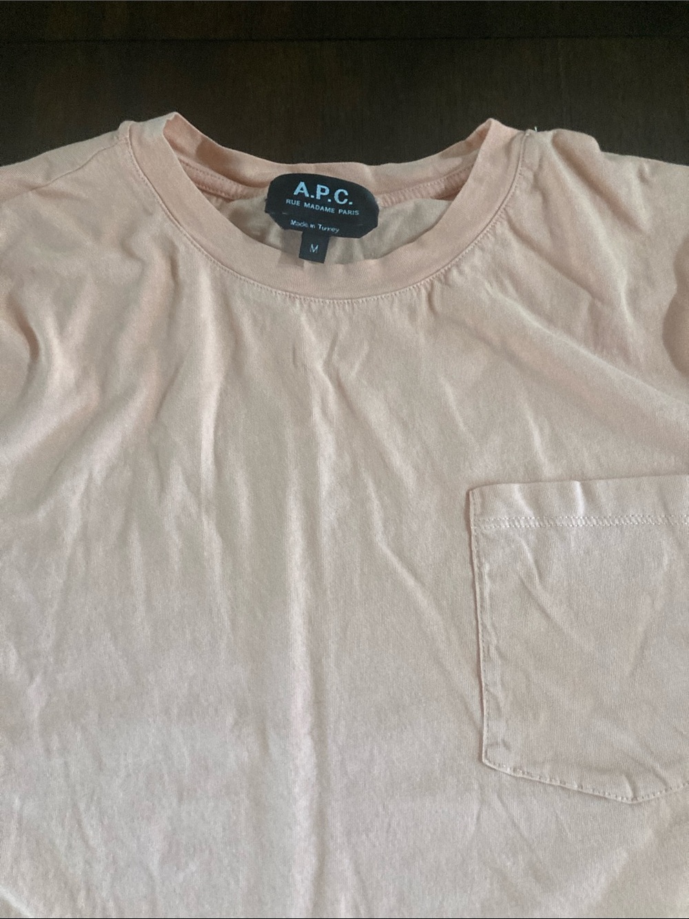 A.P.C. Men’s Light Peach Crewneck Pocket Tee